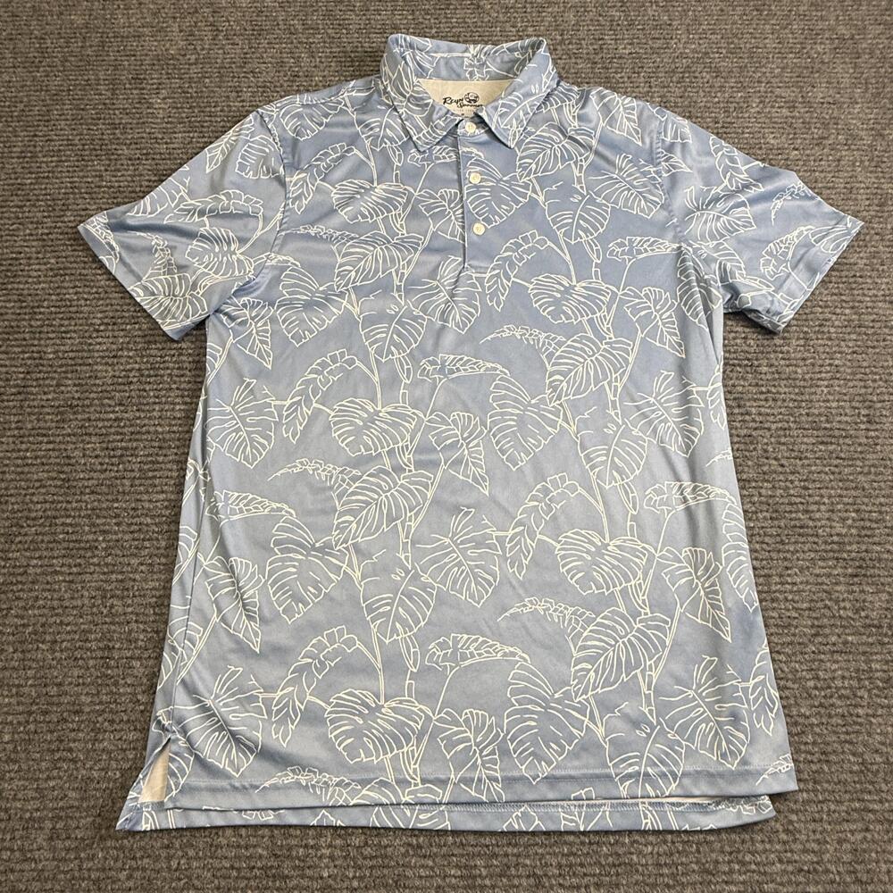 Reyn Spooner Polo Shirt Mens Medium Blue Hawaiian Floral Brrr Limited Issue